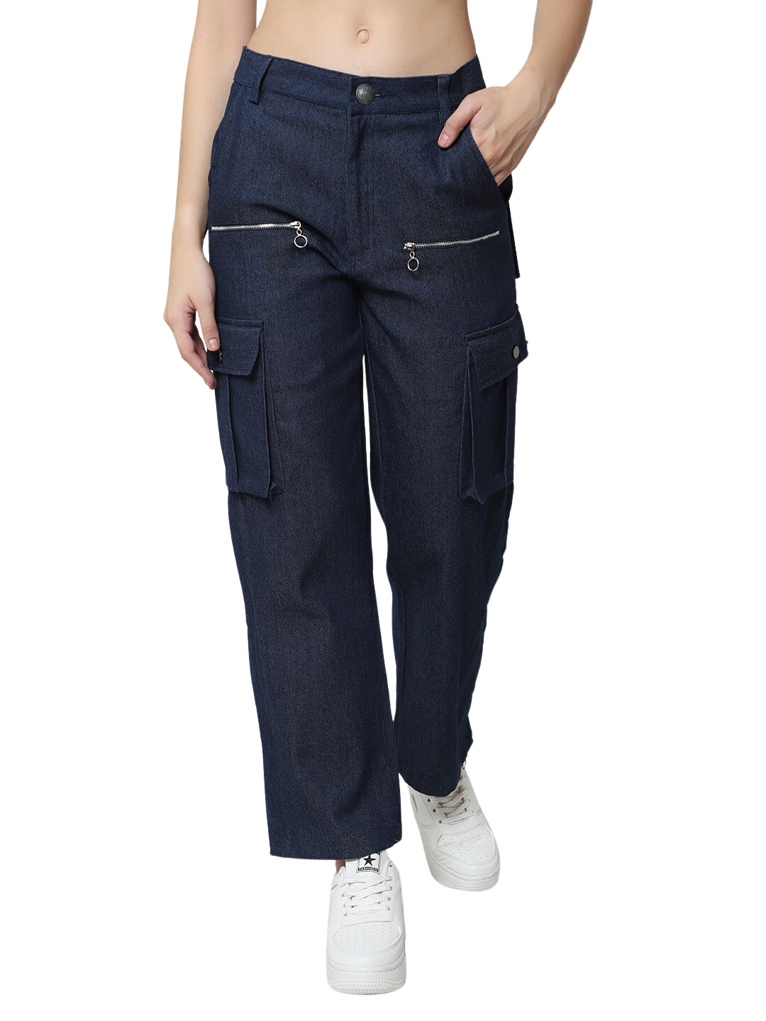 8 Pocket Denim Cargo Pants (Blue) - Wearduds