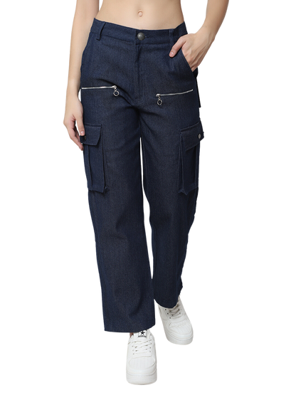 8 Pocket Denim Cargo Pants (Blue) - Wearduds