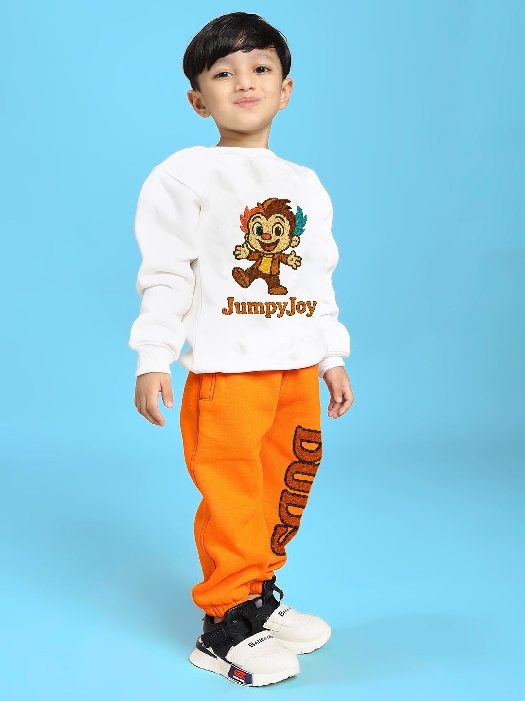 JUMPYJOY CO-ORD FOR BOYS AND GIRLS WHITE ORANGE