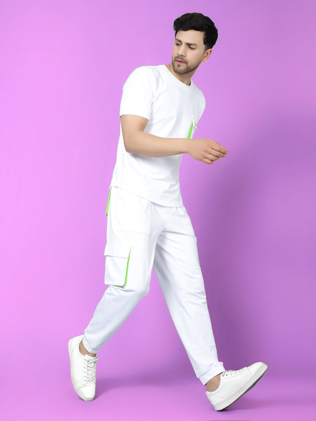 Cargo T-Shirt (White With Neon Green Highlighter)