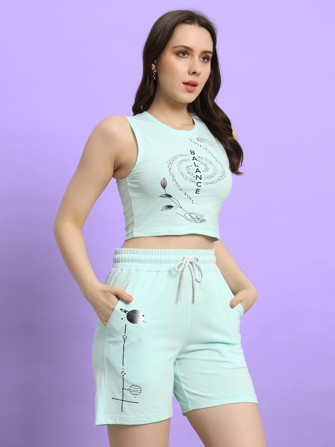 Women's Balance Co-Ord Set with Print (Sky Blue)