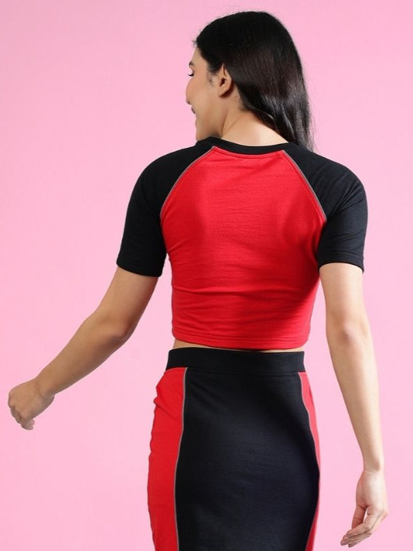 WOMEN'S ROSALINA COLORBLOCK  CROP-TOP (RED BLACK)