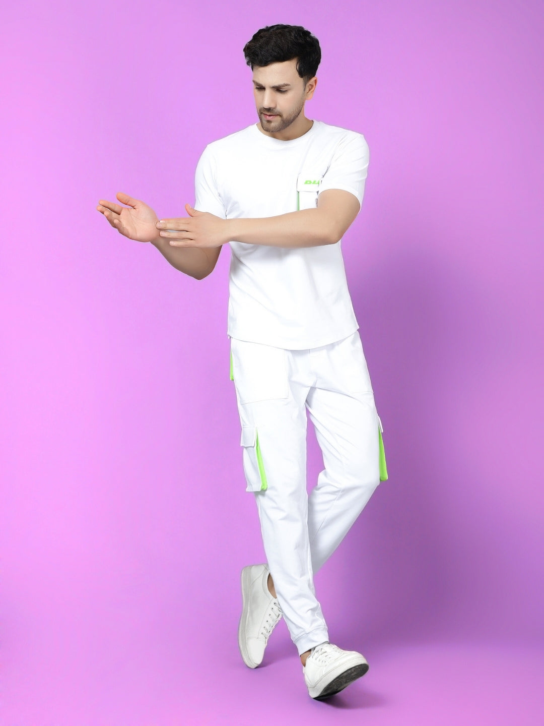 Cargo T-Shirt (White With Neon Green Highlighter)