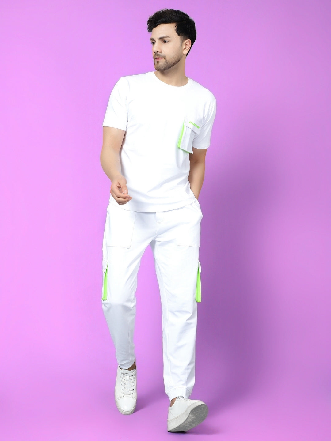 Cargo T-Shirt (White With Neon Green Highlighter)