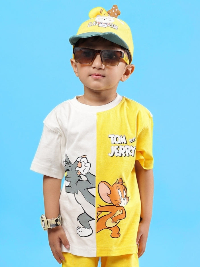 TOM & JERRY OVERSIZED T-SHIRT FOR BOYS & GIRLS (OFF WHITE-YELLOW)