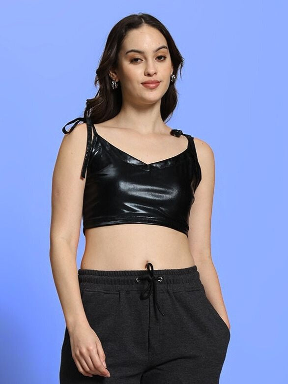 WOMEN'S ALEENA SOLID CROP TOP (BLACK)