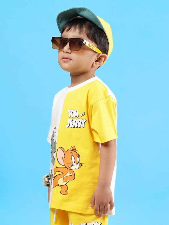 TOM & JERRY OVERSIZED T-SHIRT FOR BOYS & GIRLS (OFF WHITE-YELLOW)