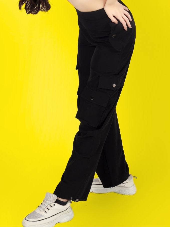 Women's Black Tactical Cargo Trackpants