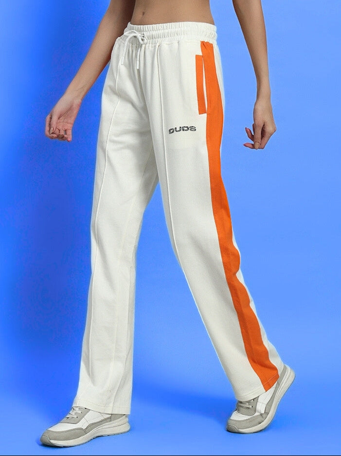 WOMEN'S BREEZER SIDE CONTRAST JOGGERS (OFF-WHITE ORANGE)