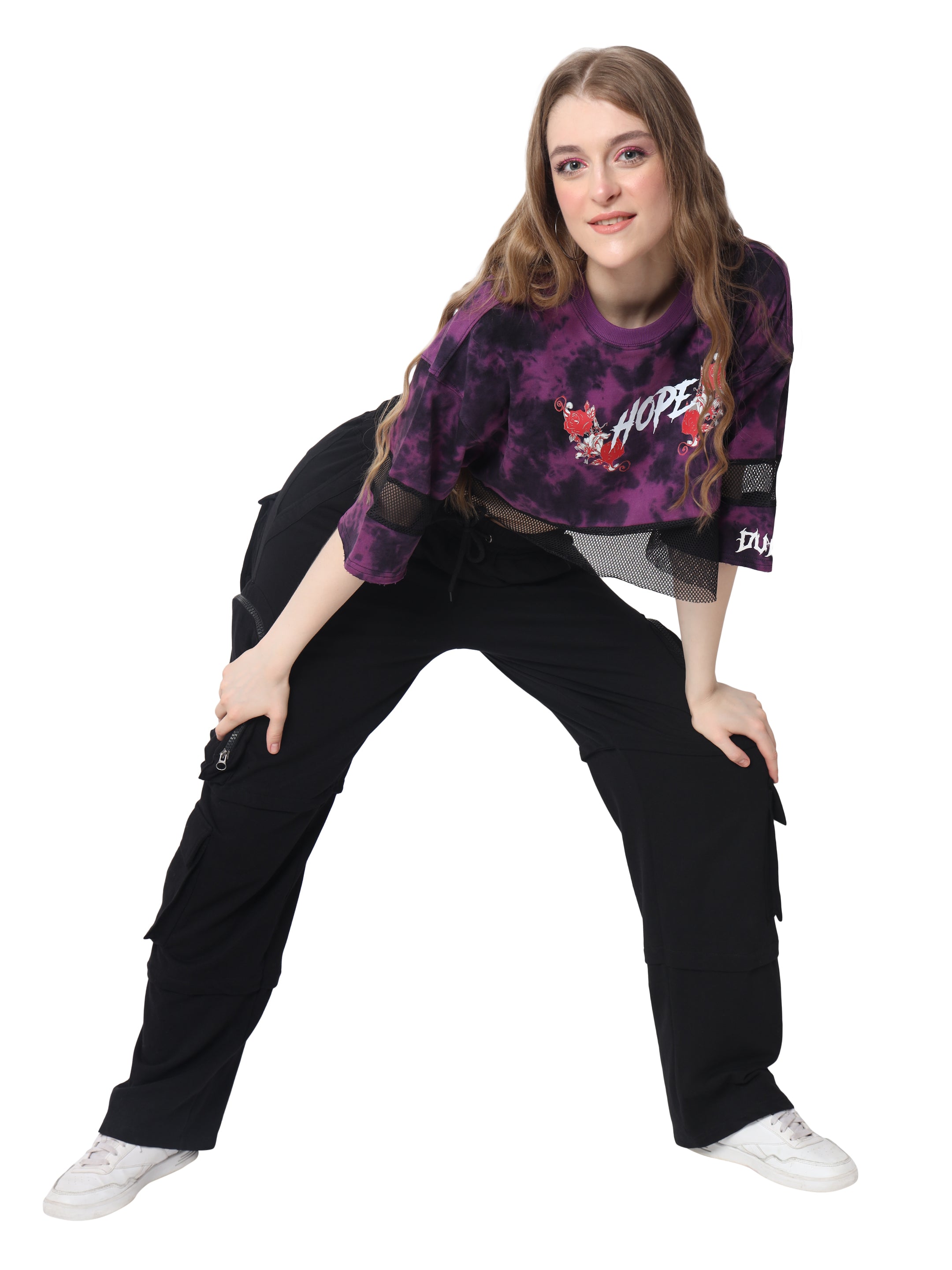 Hope Oversized Cropped T-Shirts (Purple Tie Dye) - Wearduds