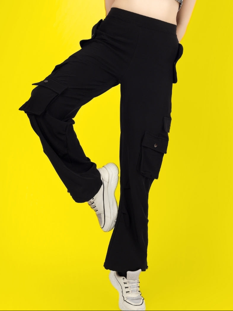 Women's Black Tactical Cargo Trackpants