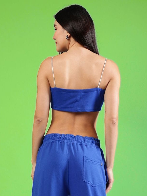 WOMEN'S BROSSFINE LACE-UP CROP TOP (R BLUE)