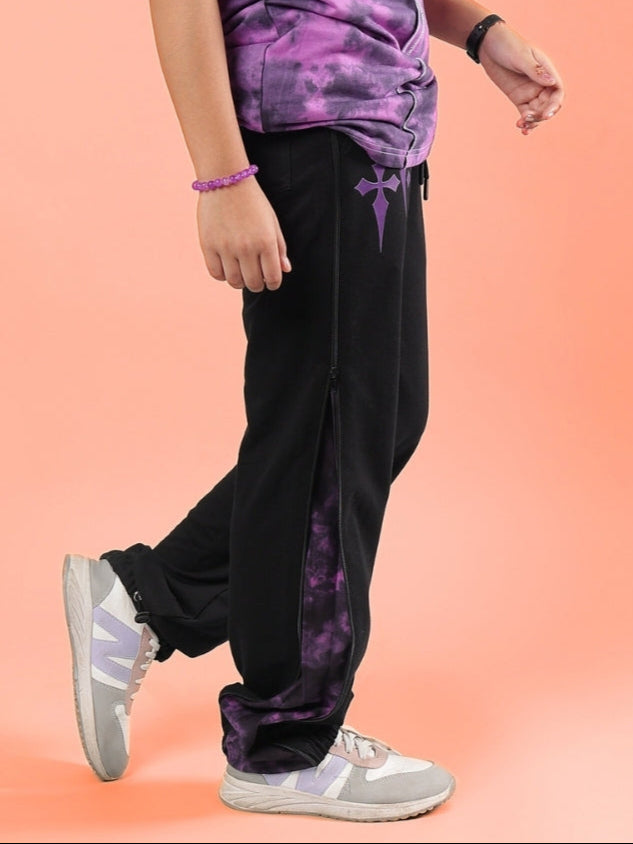 ZIPPER PANEL JOGGER FOR BOYS & GIRLS (BLACK-PURPLE)