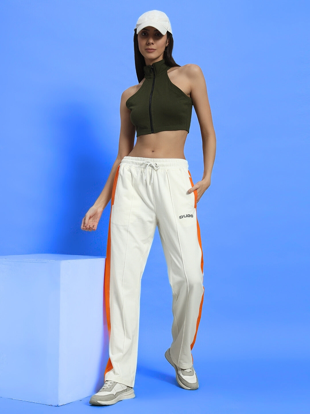 WOMEN'S BREEZER SIDE CONTRAST JOGGERS (OFF-WHITE ORANGE)