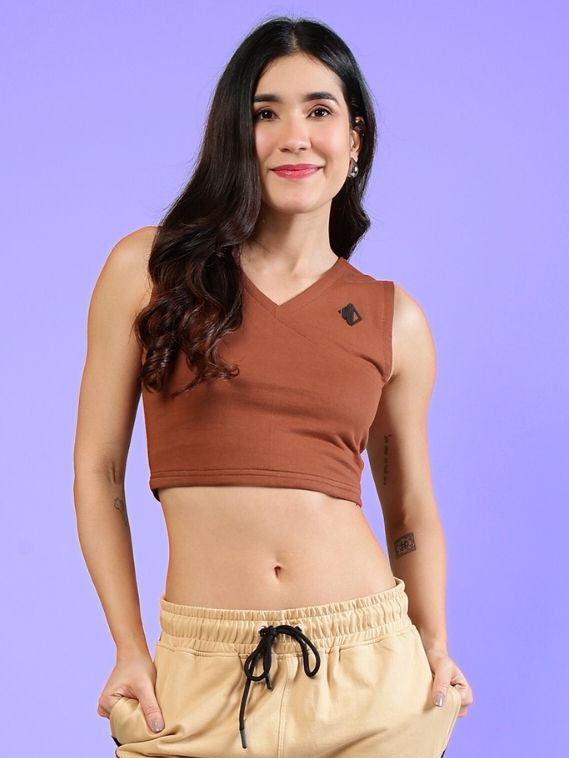 WOMEN'S BRACING CROP TOP (BROWN)