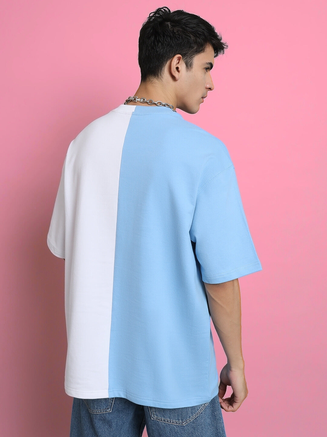 Scared Teddy Oversized T-Shirt (Sky Blue-White)