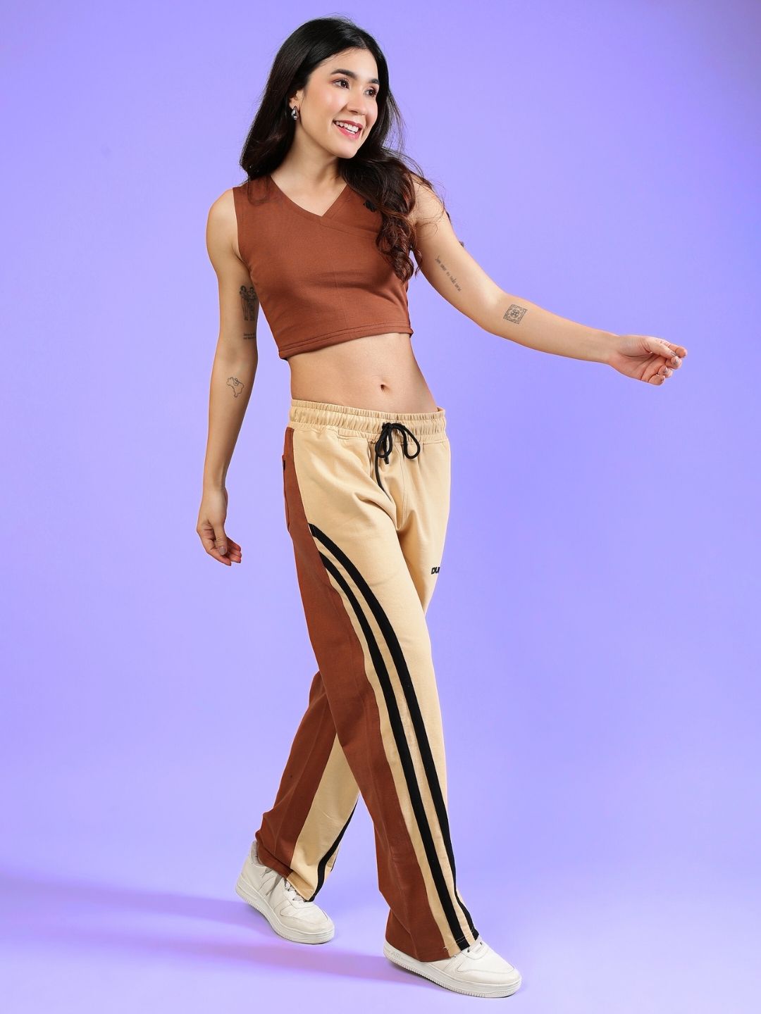 WOMEN'S SKATER KOREAN BAGGY JOGGERS (CREAM BROWN)
