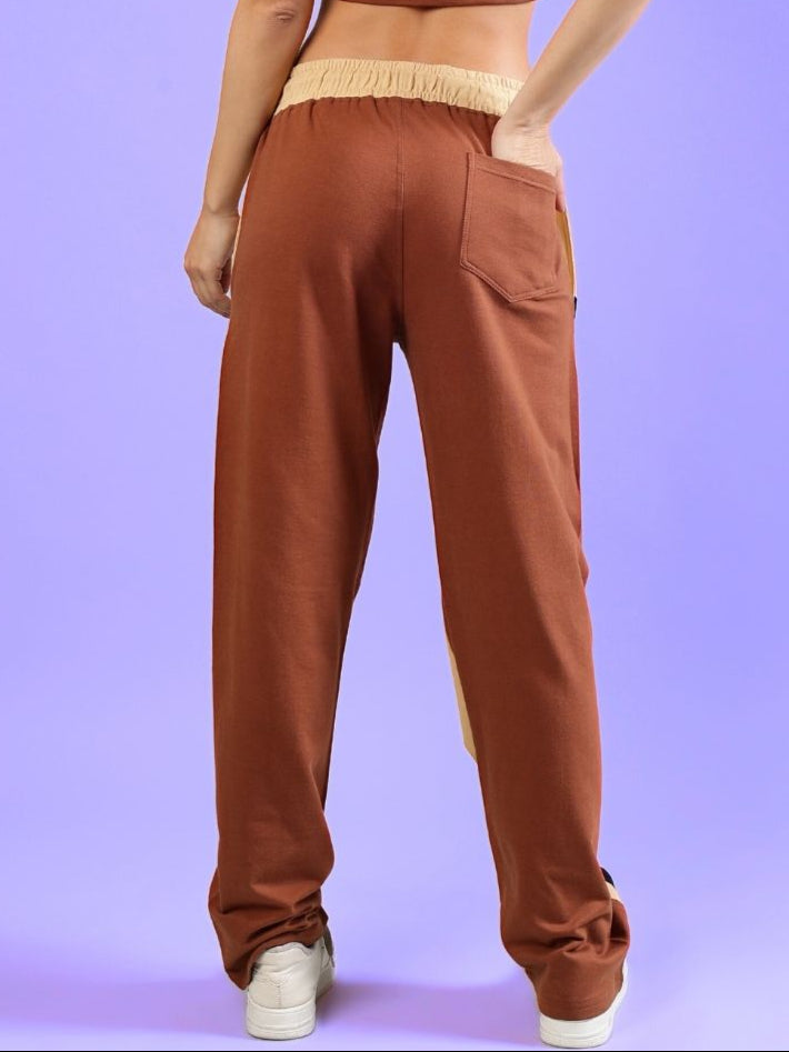 WOMEN'S SKATER KOREAN BAGGY JOGGERS (CREAM BROWN)