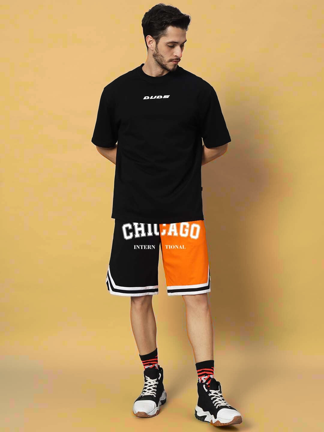 Chicago Regular Fit Shorts (Orange-Black)