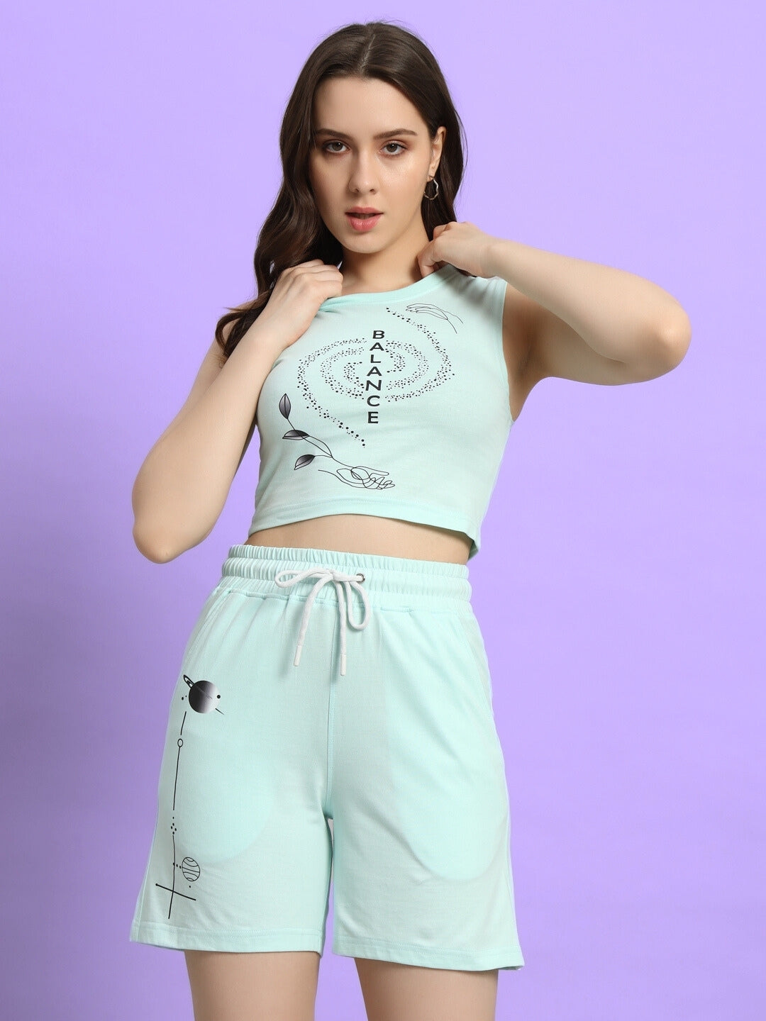 Women's Balance Co-Ord Set with Print (Sky Blue)