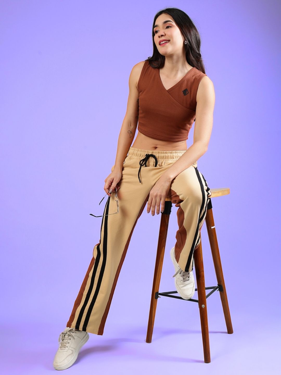 WOMEN'S SKATER KOREAN BAGGY JOGGERS (CREAM BROWN)