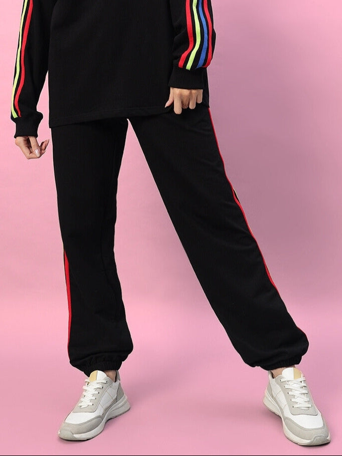 WOMEN'S DUDS RAINBOW COLORFUL STRIPE JOGGERS (BLACK)