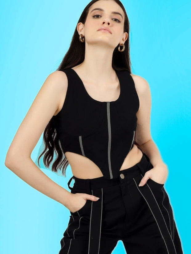 Women's Reflective Co-Ord Set Corset Top with Reflective Carpenter Pant