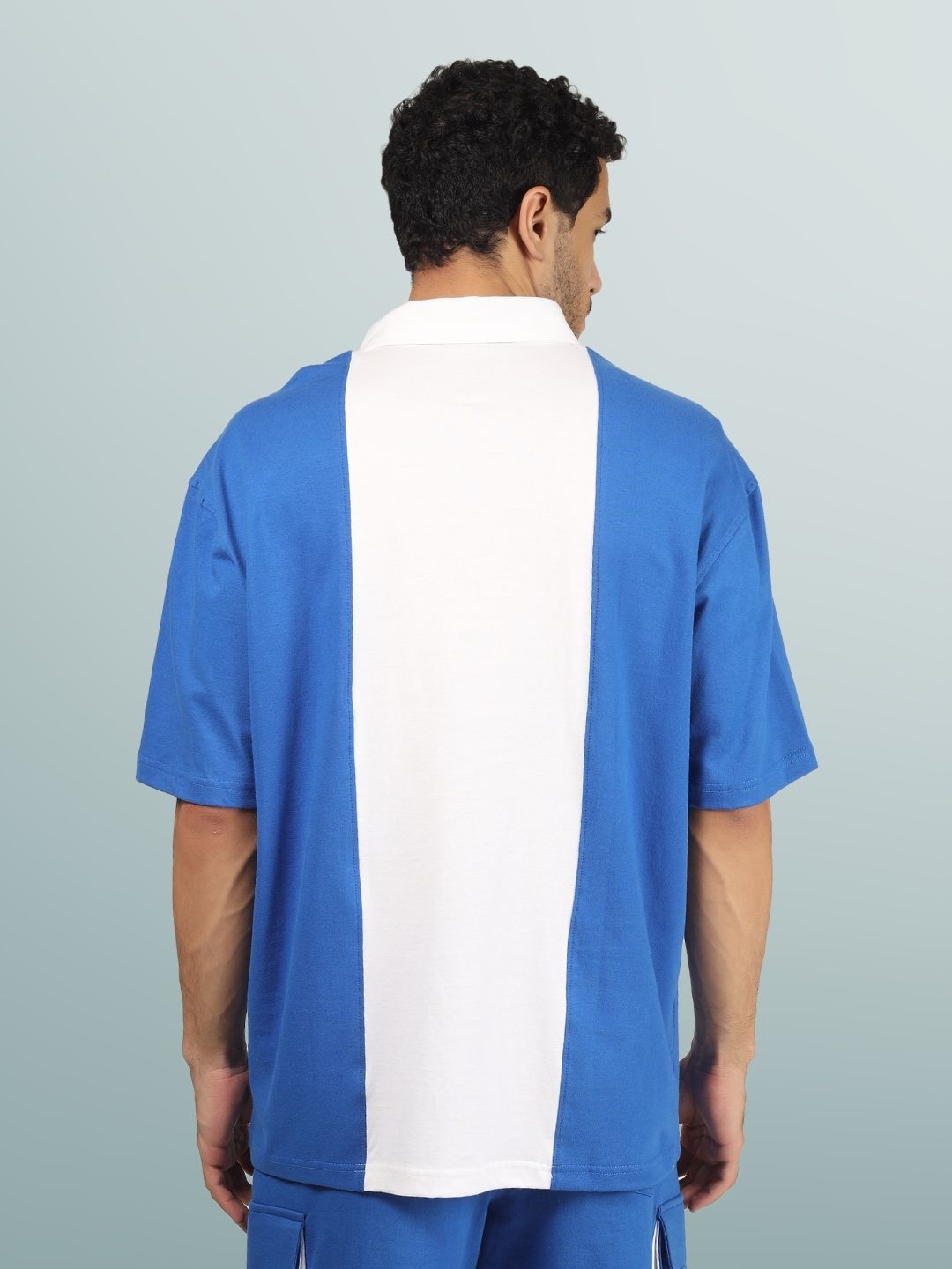 Royal Blue & White Oversized Polo Zipper T-Shirt - Wearduds