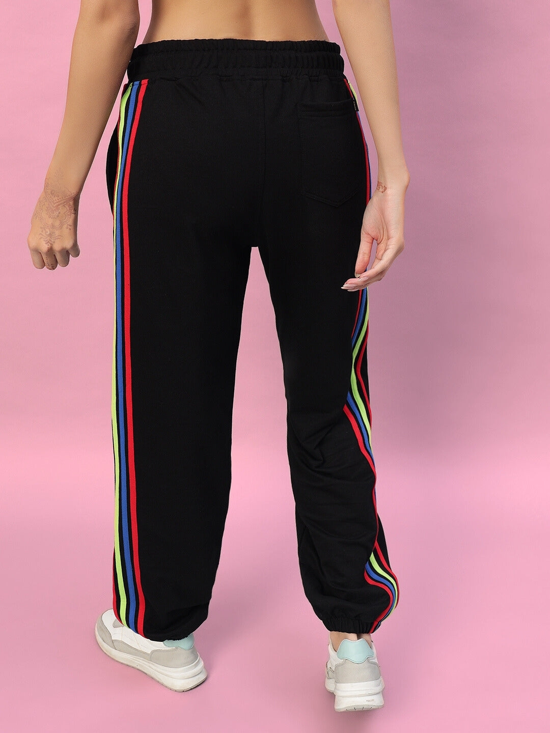 WOMEN'S DUDS RAINBOW COLORFUL STRIPE JOGGERS (BLACK)