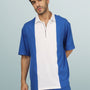 Contrast Polo Oversized Zipper T-Shirt (R Blue-White)
