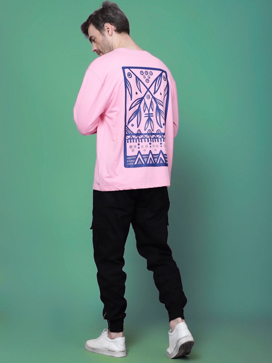 INDIGO TRIBAL OVER- SIZED SWEAT-SHIRT (PINK)