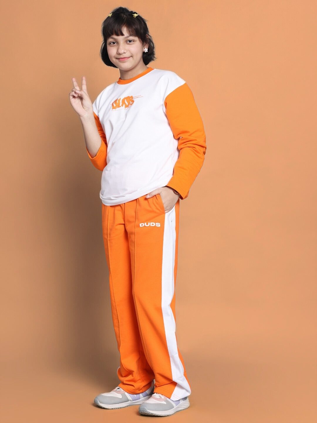 Rock & Roll Oversized Co-Ord Set For Boys & Girls (White-Orange)