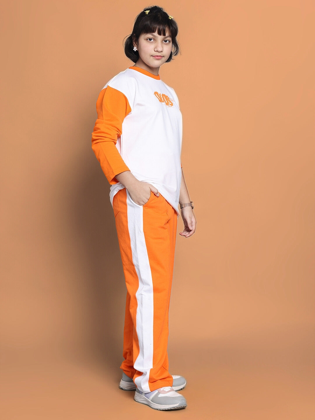 Rock & Roll Oversized Co-Ord Set For Boys & Girls (White-Orange)