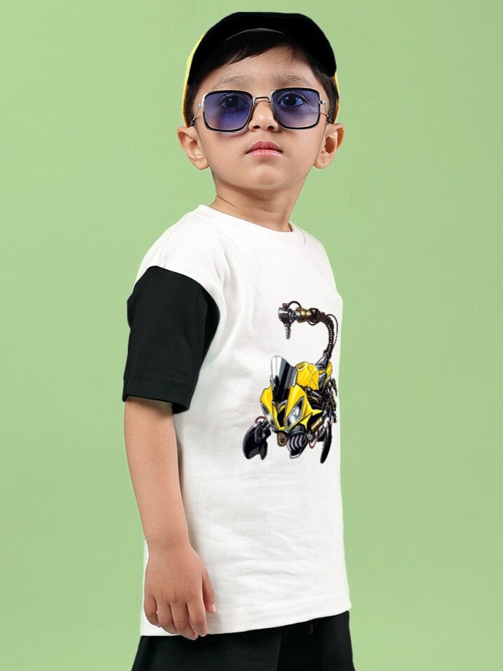 STYLISH ROBOT T-SHIRT FOR BOYS & GIRLS (OFF WHITE-BLACK)