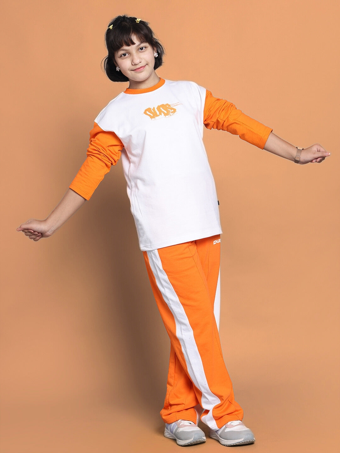Rock & Roll Oversized Co-Ord Set For Boys & Girls (White-Orange)