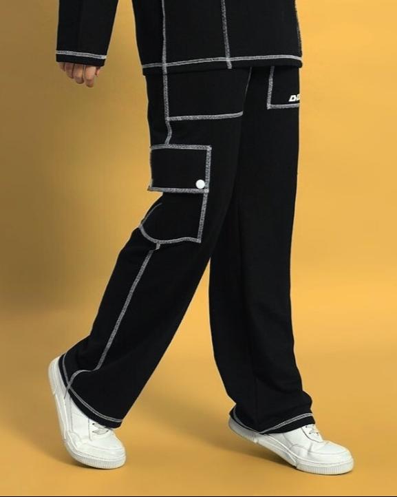 Black women's dynamic cargo pants with 5 pockets, made-to-order by DUDS, featuring a comfortable fit and customizable sizing.