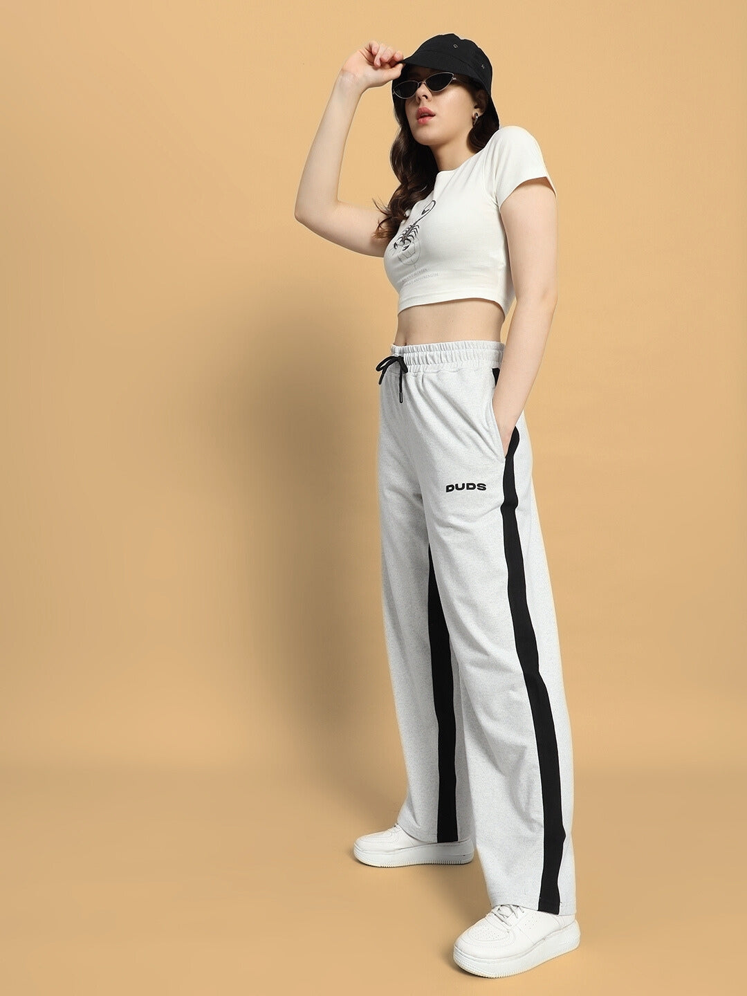 WOMEN'S SIDE SEAM BAGGY JOGGERS (MELANGE GREY-BLACK)