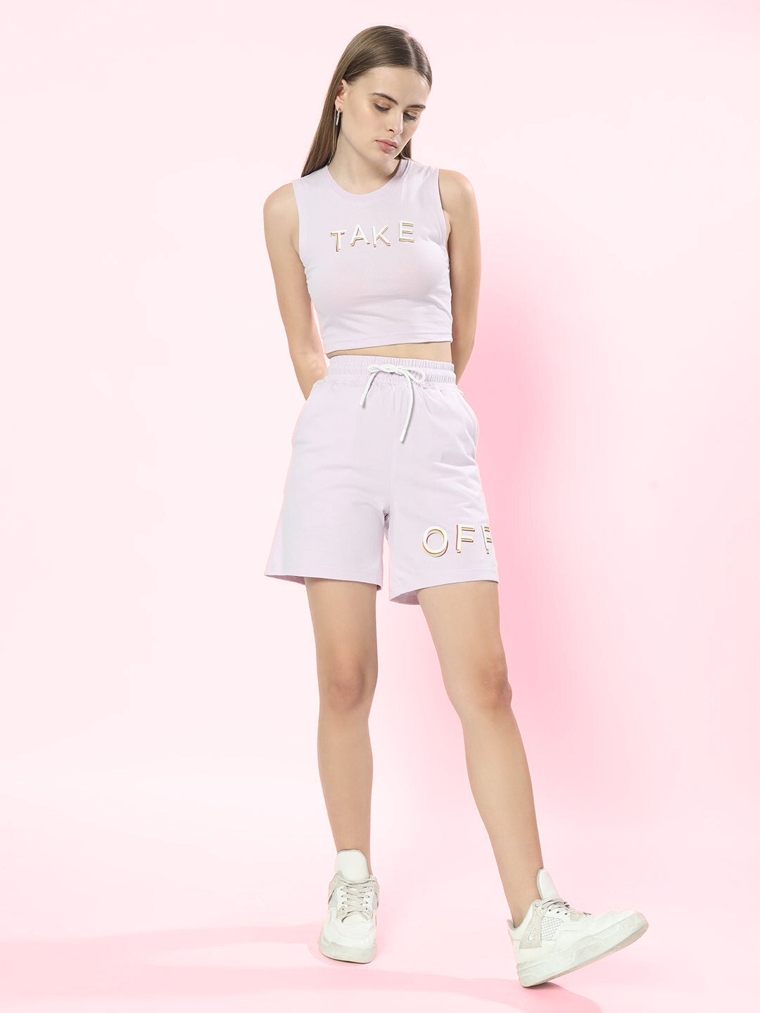 Women's Take Off Co-Ord Set with Print (Lilac)