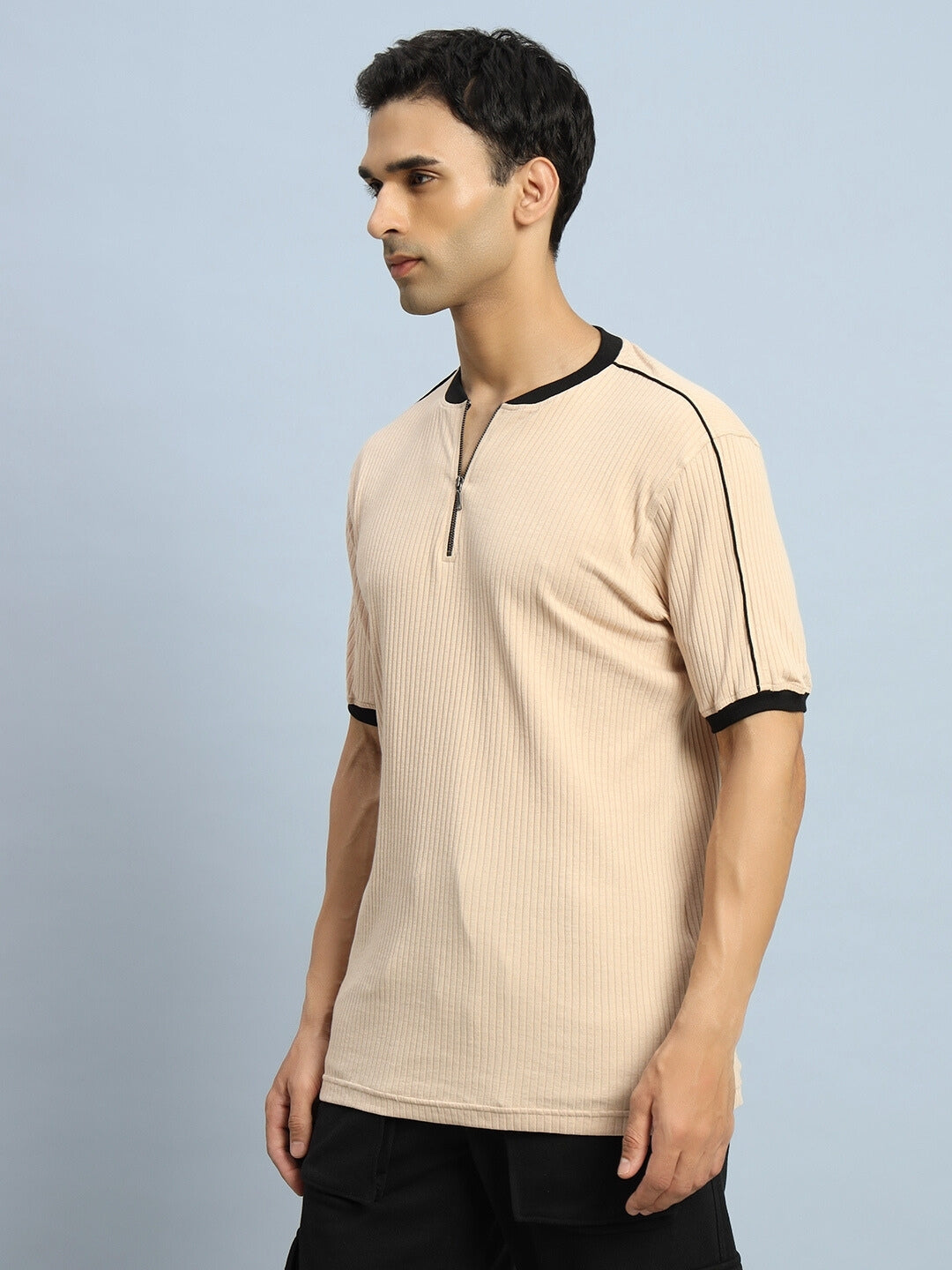 Filipino Zipper Regular Fit T-Shirt (Beige)