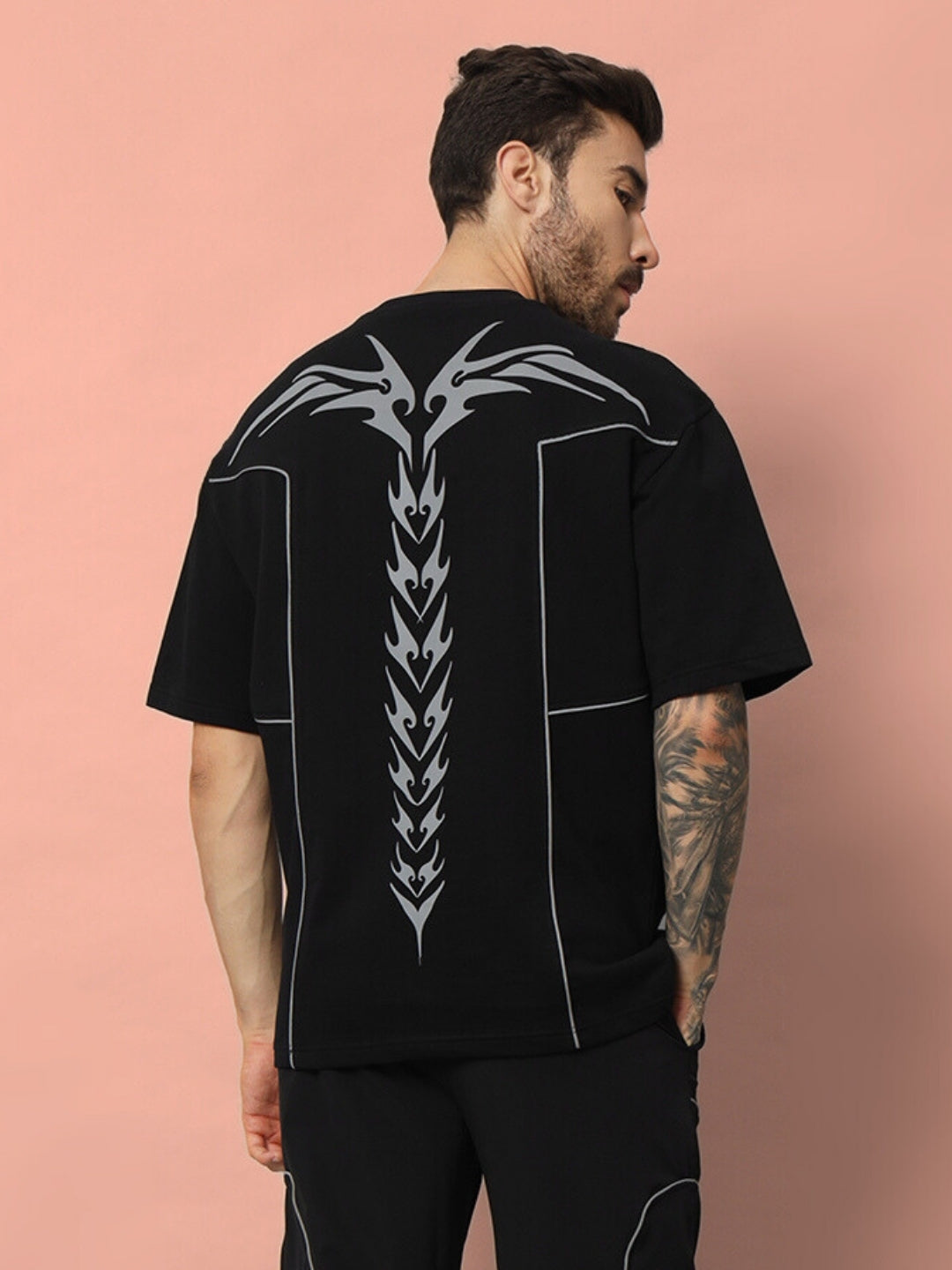 Spinal Faux Reflector Over-Sized T-Shirt (Black)