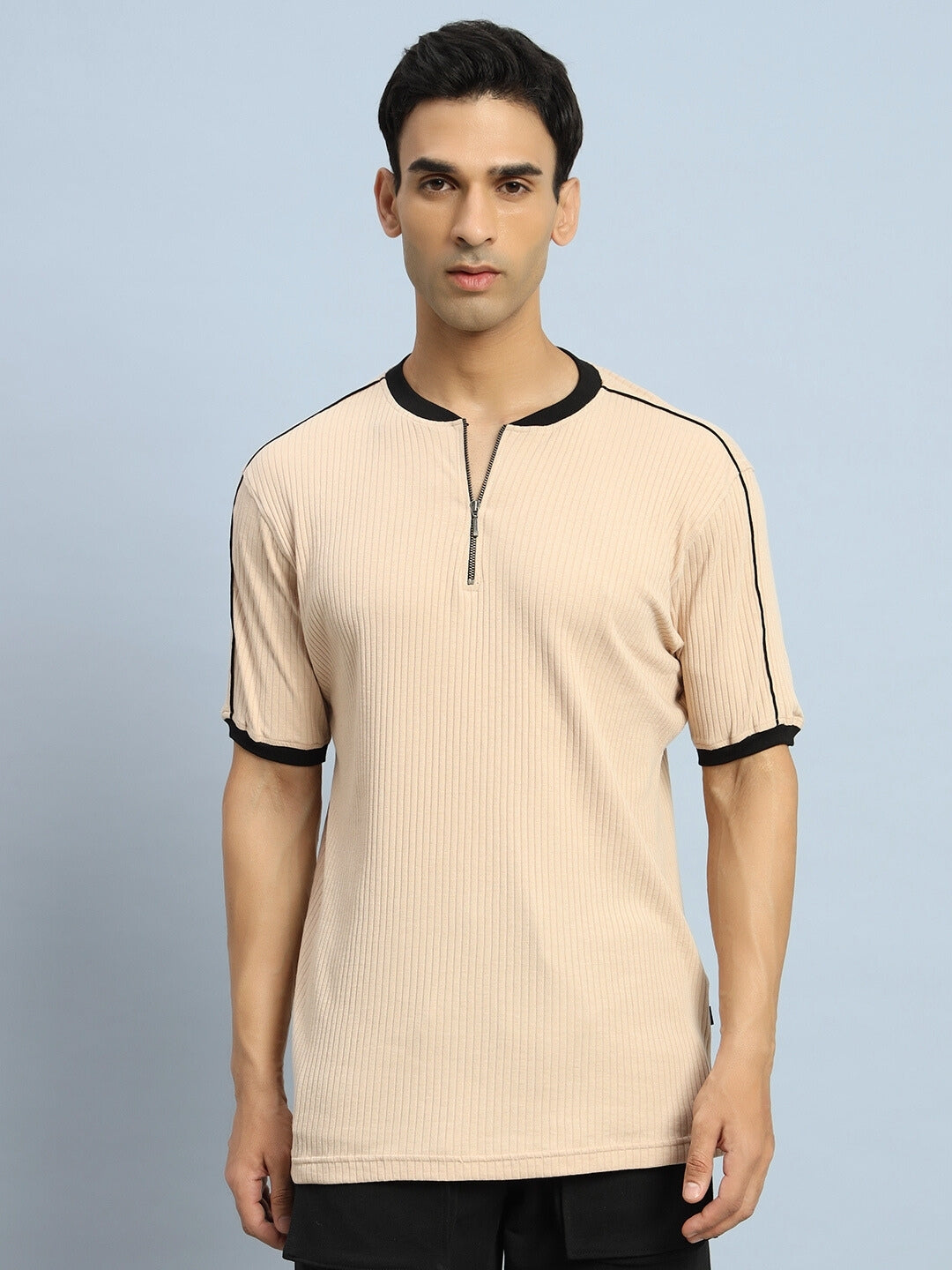 Filipino Zipper Regular Fit T-Shirt (Beige)