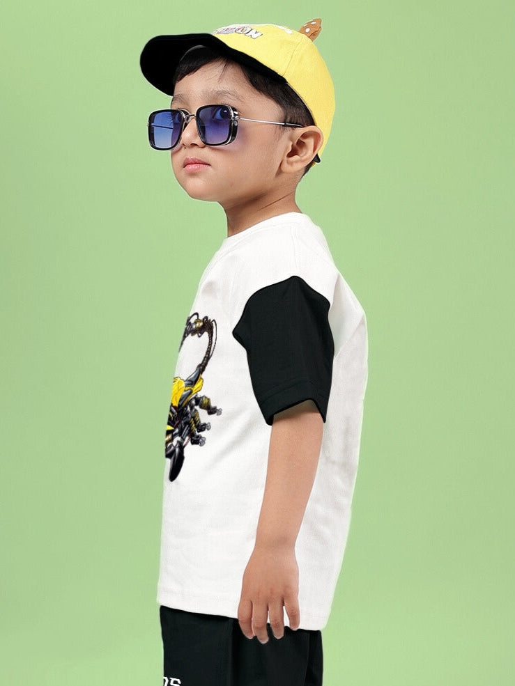 STYLISH ROBOT T-SHIRT FOR BOYS & GIRLS (OFF WHITE-BLACK)