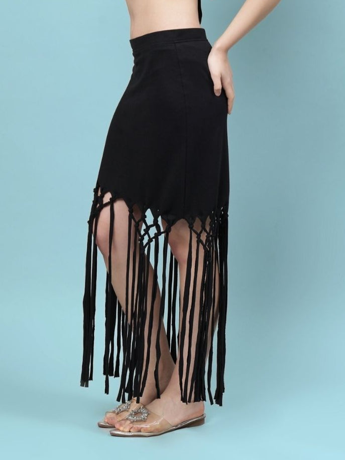 WOMEN'S ERZA FRINGE SKIRT (BLACK)