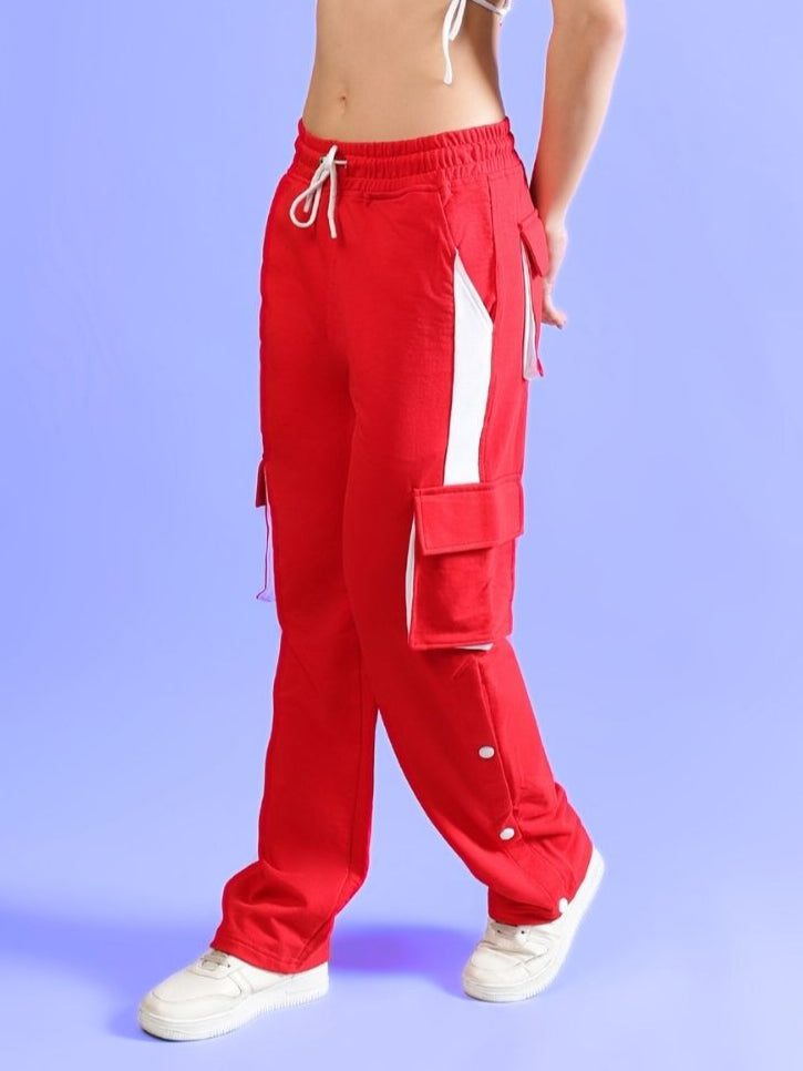 Women's Bracket Cargo Pant Red & White Highlighter