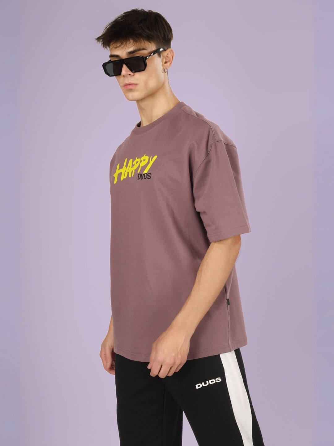HAPPY DUDS OVER-SIZED T-SHIRT CHINESE VOILET in Premium Heavy Gauge Fabric worn by model