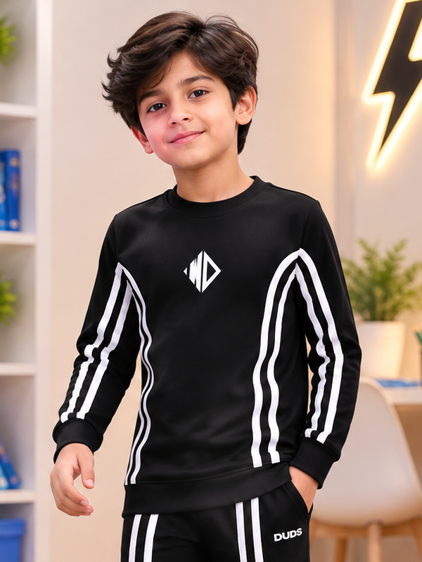 OUTLOOK STRIPE SWEATSHIRT FOR BOYS AND GIRLS BLACK