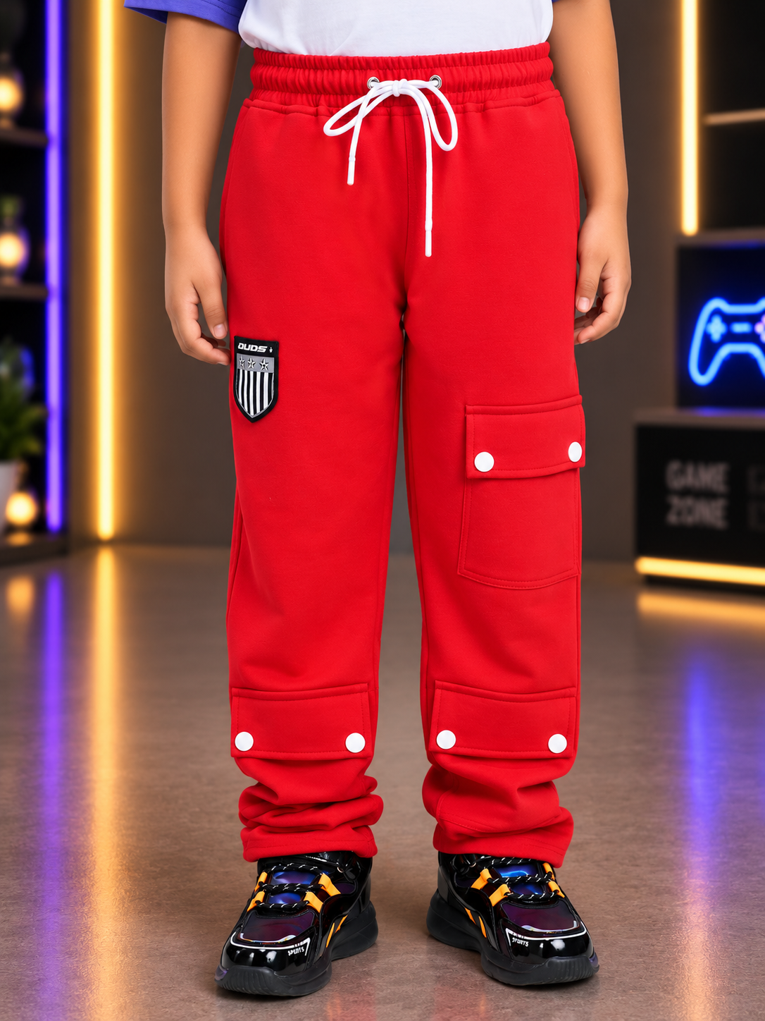 AWESOME FLAP POCKET BAGGY JOGGER FOR BOYS GIRLS RED