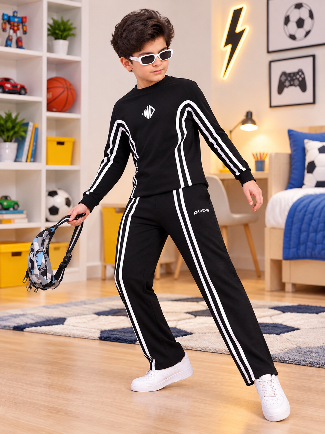 OUTLOOK STRIPE SWEATSHIRT FOR BOYS AND GIRLS BLACK