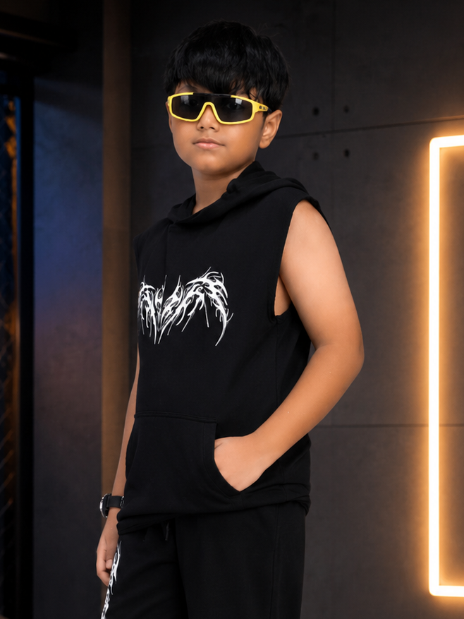 PHANTOM SLEEVELESS HOODED T-SHIRT FOR BOYS GIRLS BLACK