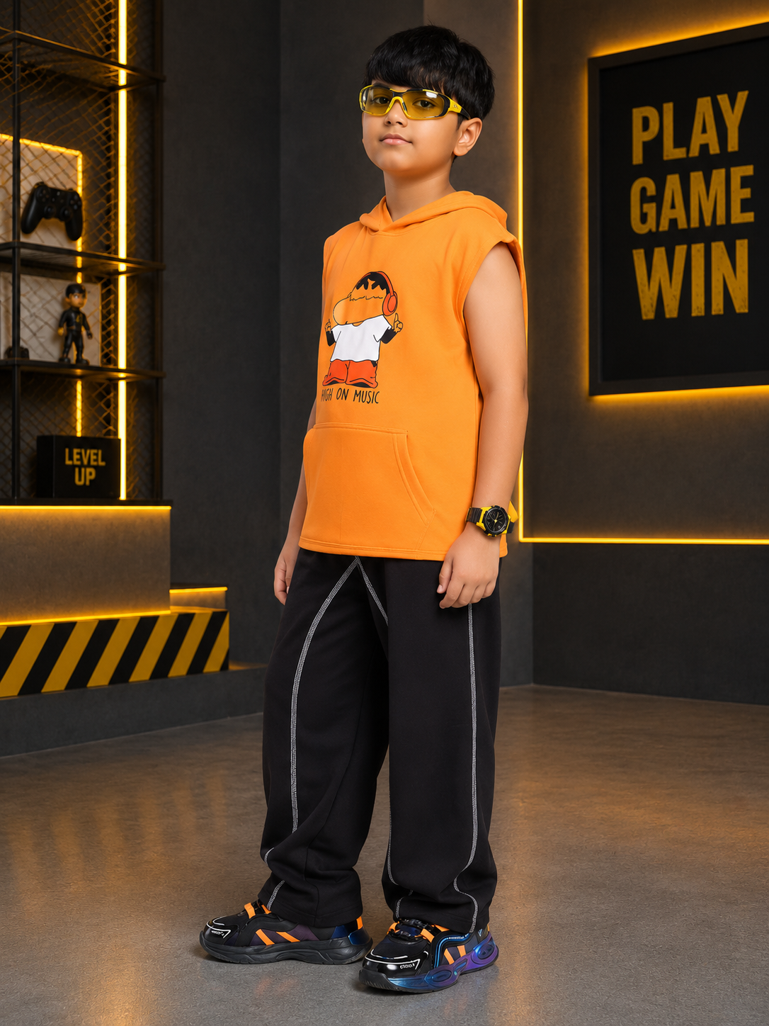 BEAT MODE HOODED CO-ORD FOR BOYS GIRLS ORANGE BLACK